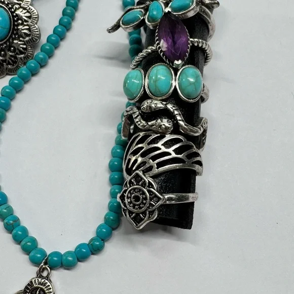 Ring size. 7, 8 & 9-Shyanne Turquoise and Silver Jewelry Set - Picture 3 of 3